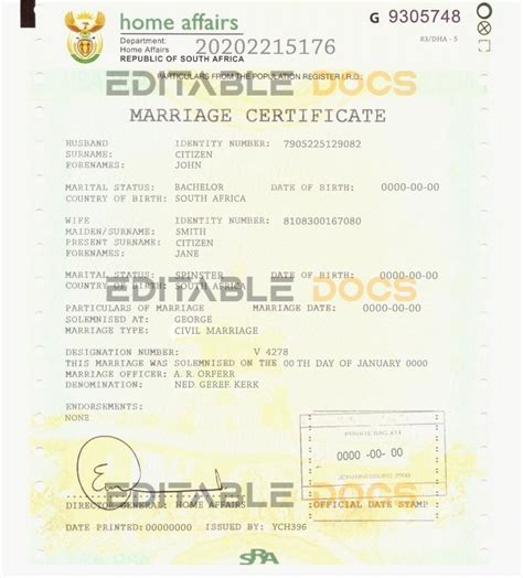 South Africa Marriage Certificate Editable Psd Templates Editable