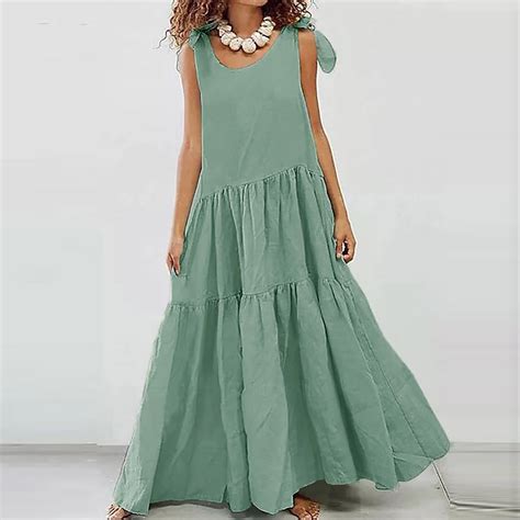 Munlar Women S Sun Dress Plus Size Scoop Neck Sleeveless Green Dress A