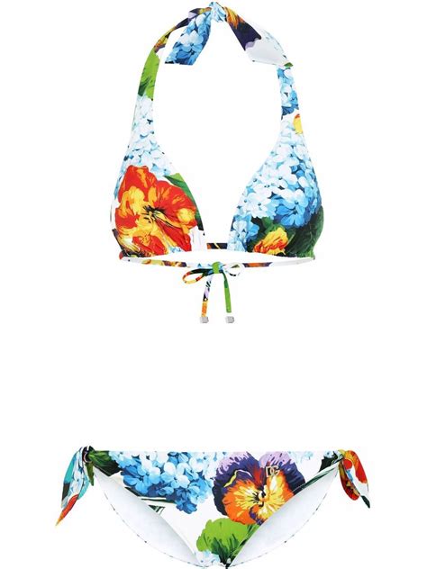 Buy Dolce And Gabbana Floral Print Halterneck Bikini White At 49 Off