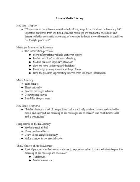 Intro to media literacy - Intro to Media Literacy Key Idea: Chapter 1