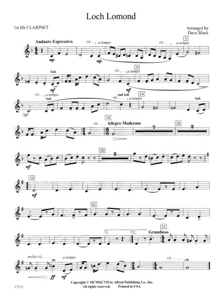 Loch Lomond 1st B Flat Clarinet By Dave Black Concert Band Digital Sheet Music Sheet