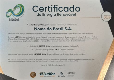 Noma Do Brasil Recebe Certificado De Energia Renov Vel Eco Ludfor