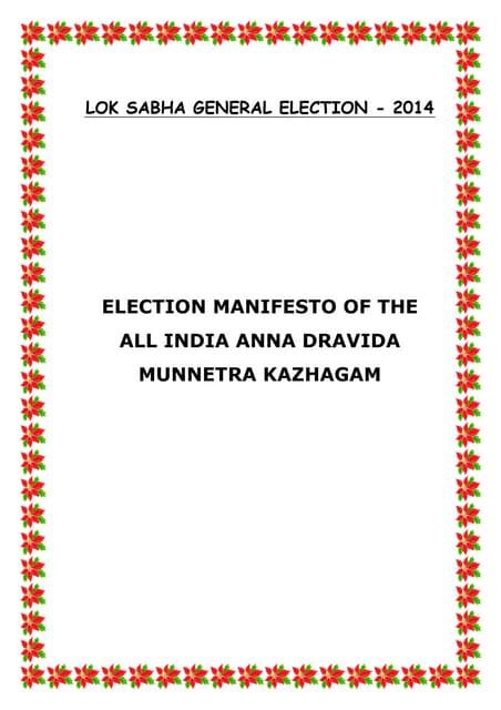 AIADMK Election Manifesto for 2014 Lok Sabha Polls | PDF