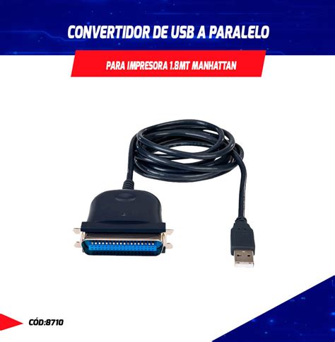 Convertidor Manhattan Usb A Paralelo Para Impresora 1 8Mt PC