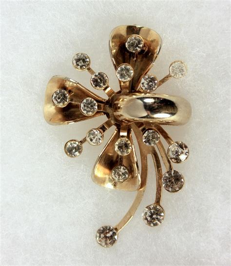 Pendant Brooch Convertible Brooch Clear Rhinestone Gold Tone C