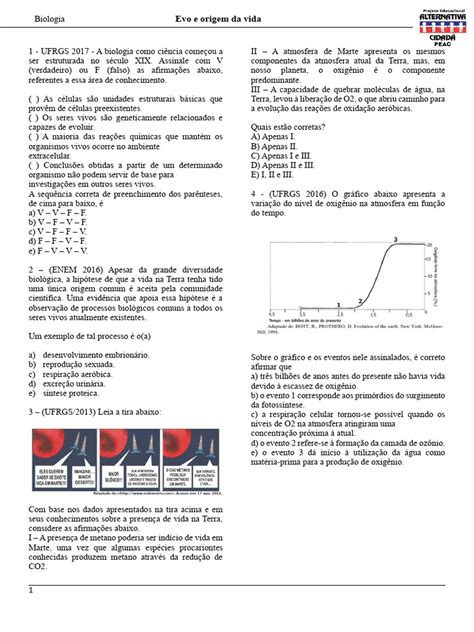 Questões Sobre Origem Da Vida Pdf Com Gabarito - Questões sobre Evolução e Origem da Vida | PDF | Vida | Abiogênese