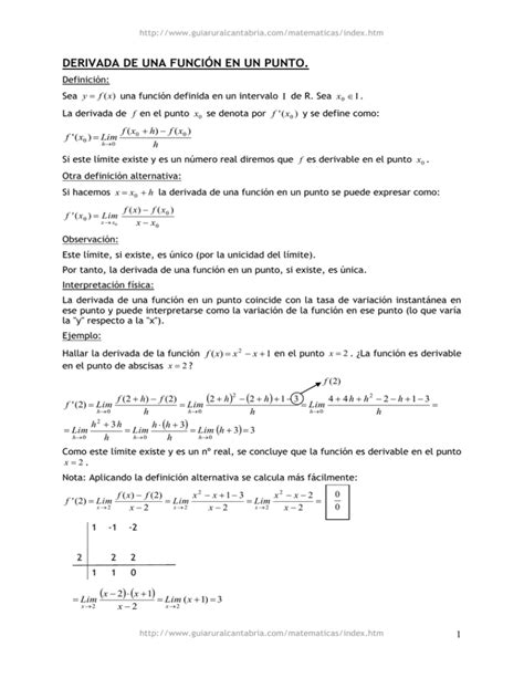 DERIVADA DE UNA FUNCIÓN EN UN PUNTO