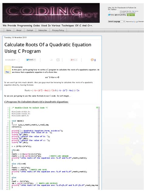 Pdf Calculate Roots Of A Quadratic Equation Using C Program Coding Bot Dokumentips