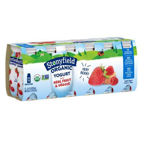 Stonyfield Organic Lowfat Yogurt Smoothies Very Berry 12 Ct Stonyfield