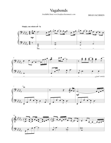 Vagabonds By Brad Jacobsen Sheet Music For Piano Solo At Sheet Music Direct