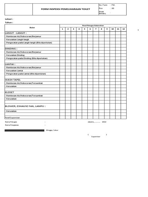 Form Inspeksi Pemeliharaan Toilet Pdf