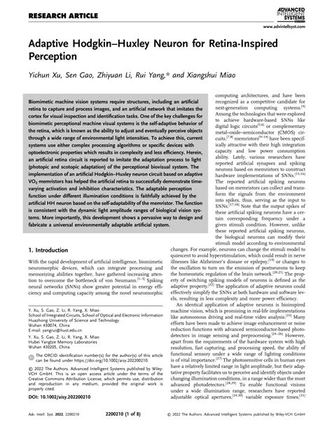 PDF Adaptive HodgkinHuxley Neuron For RetinaInspired Perception