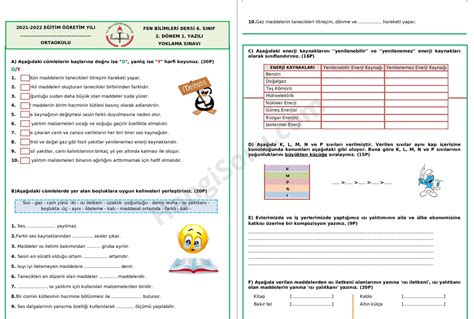 6 Sınıf Fen Bilimleri 2 Dönem 1 Yazılı Soruları ve Cevap Anahtarı 2022