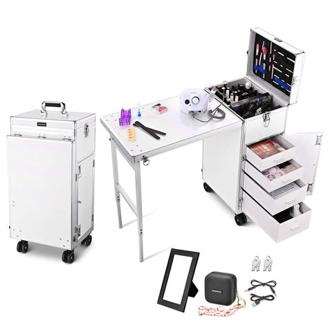 Byootique Nail Desk Mobile Station Rolling Makeup Manicure Table