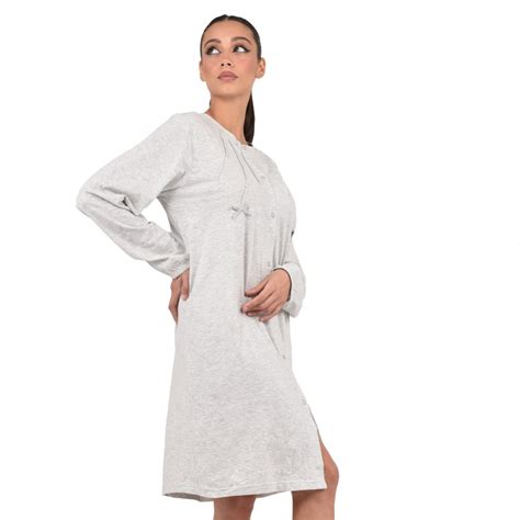 Cippi Camicia Da Notte Donna Aperta 2629 100 Cotone Grigio Chiaro