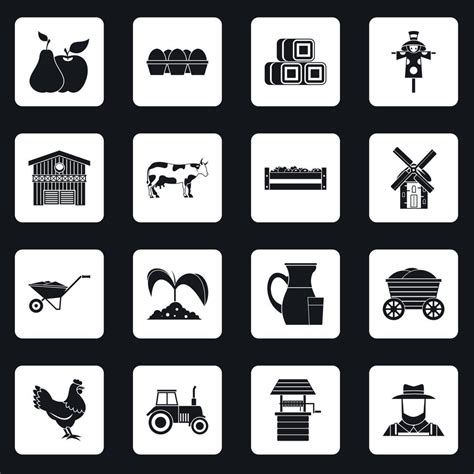 Farm Icons Set Squares Vector 8778119 Vector Art At Vecteezy