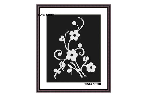 White Flower Silhouette Embroidery Easy Cross Stitch Pattern