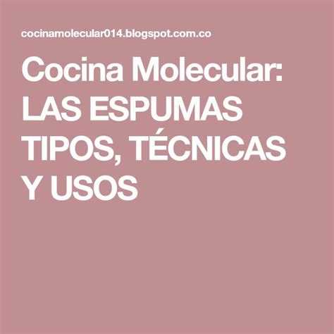 Cocina Molecular LAS ESPUMAS TIPOS TÉCNICAS Y USOS Cocina molecular