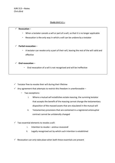 Iuri Su Study Unit Notes Of Law Of Succession Chris Bird