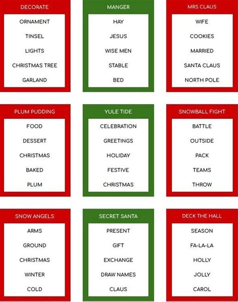 Christmas Taboo Game Free Printable Printable Templates