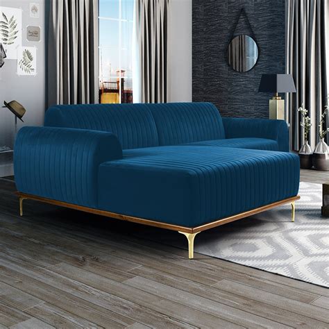 Sofá 3 Lugares Chaise Esquerdo Para Sala Molino 230 cm D02 Veludo