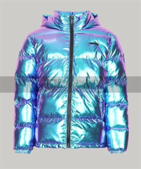 Mens Blue Metallic Puffer Jacket