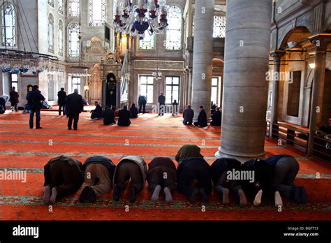 Muslims Praying In Eyup Sultan Camii Mosque Eyup Istanbul Turkey