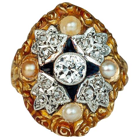 Art Nouveau Enamel Pearl Diamond Ring For Sale At 1stdibs