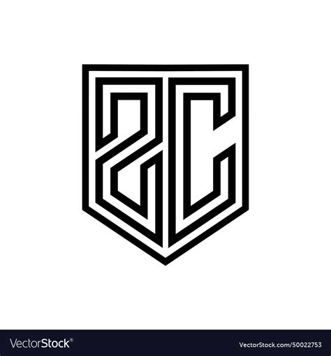 Zc letter logo monogram shield geometric line Vector Image