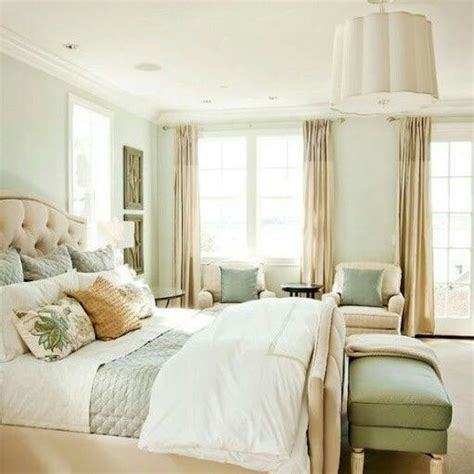 Simple And Elegant Bedroom In Seafoam Green And Soft Beiges Traditional Bedroom Home Bedroom