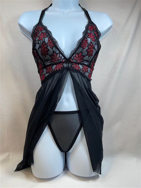 Captivating Plus Size Cami Nightdresswith Thong Lingerie Set Etsy