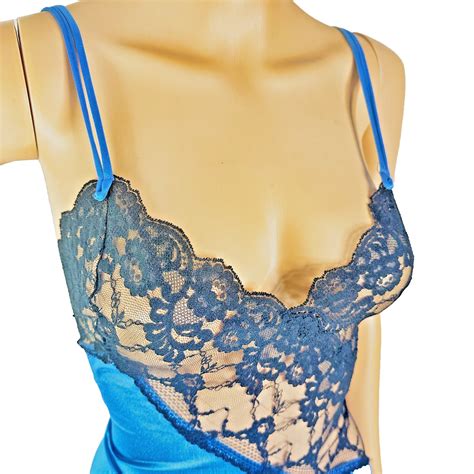 Vintage Lingerie Sexy Blue Black Lace Spaghetti S Gem