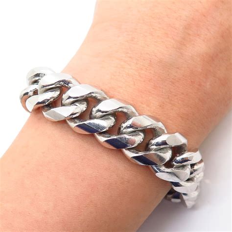 Sterling Silver Heavy Thick Chunky Cuban Link Bracelet Etsy