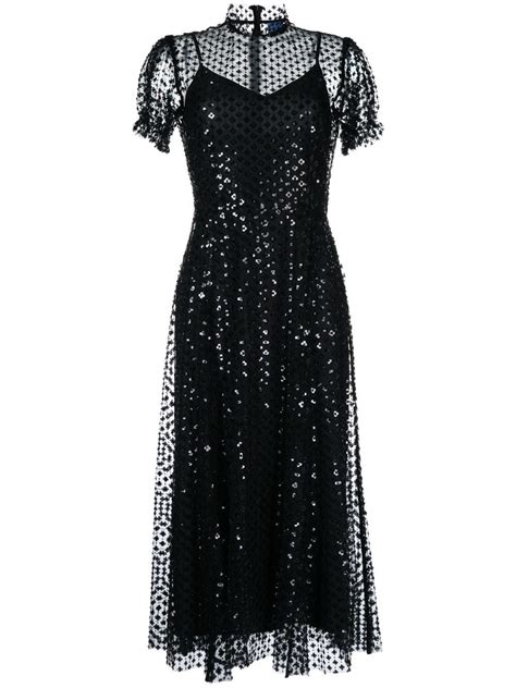 Macgraw Porcelain Sequin Embellished Sheer Dress Black Farfetch