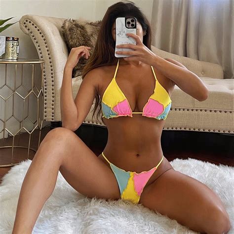 Sexy String Micro Bikini Set 2021 Ruffles Swimsuit Women Neon Yellow