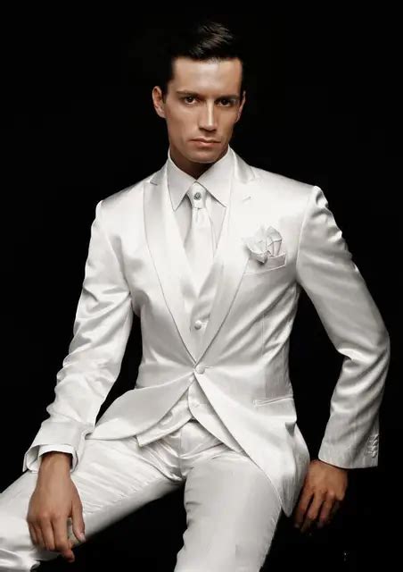 Custom Made Popular Silver White Groom Mens Tuxedo Suits Bespoke Silver