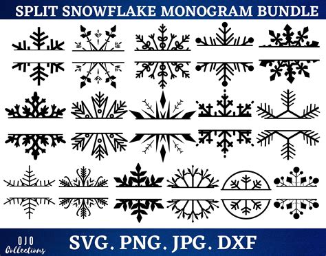 Christmas Svg Snowflake Monogram Svg Bundle Split Snowflake Svg Winter Svg Christmas Name