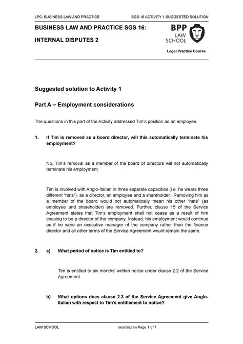 BLP SGS 16 Activity 1 Solution 22 23 LPC BUSINESS LAW AND PRACTICE