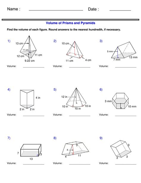 Surface Area And Volume Prisms And Pyramids Volume Worksheets Made