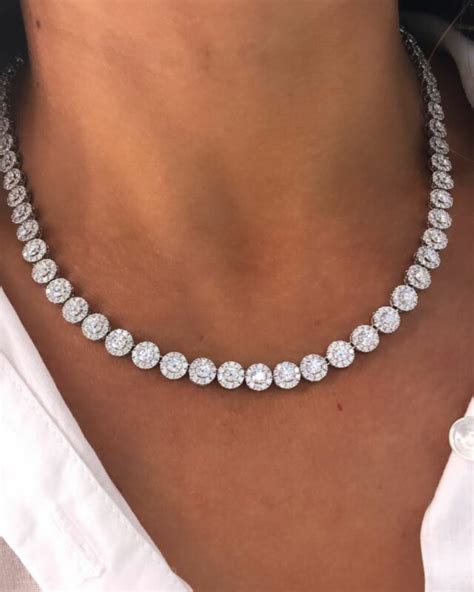 18k White Gold Tiffany Style 1804ct Diamond Tennis Necklace Jewels