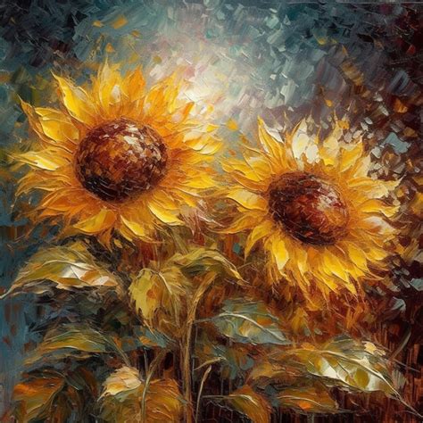 Pintura de girasoles dos girasoles en un jarrón de artful Foto Premium