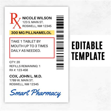 Prescription Label Template Editable Rx Bottle Label Template Party