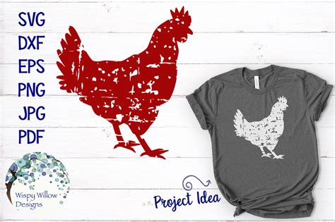 Grunge Distressed Chicken Rooster SVG By Wispy Willow Designs