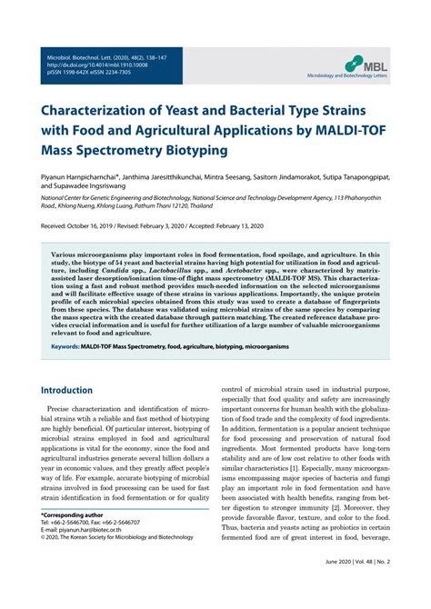 PDF Characterization Of Yeast And Bacterial Type Strains With Food