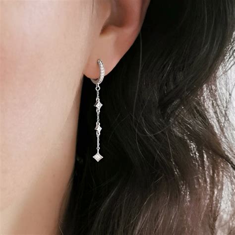 Boucles d oreilles pendantes argent 925 zirconium créoles avec pendentif