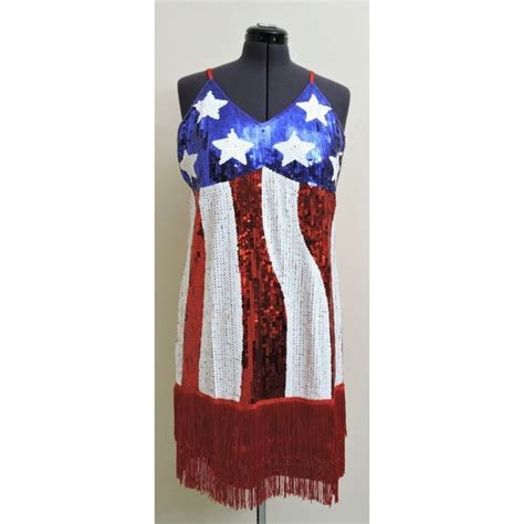 Dresses Stars Stripes Sequin Flapper Dress Costume Fringe Red White