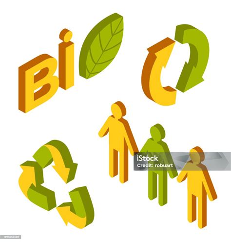 Green Technology Ecosystem Various Signs Arrows Green And Yellow Human Silhouette Isolated On ...