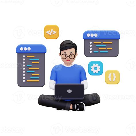 3d Website Developer Working On Laptop Illustration 11153364 Png