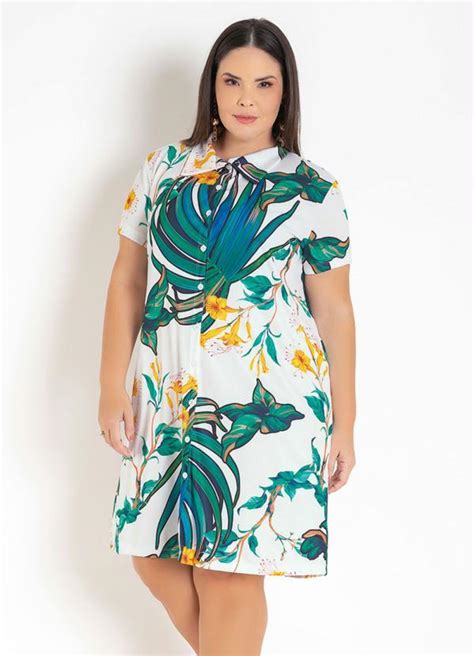 Vestido Floral Branco Chemise Plus Size Marguerite