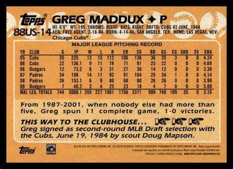 Topps Update Greg Maddux Us Topps Baseball Chicago Cubs